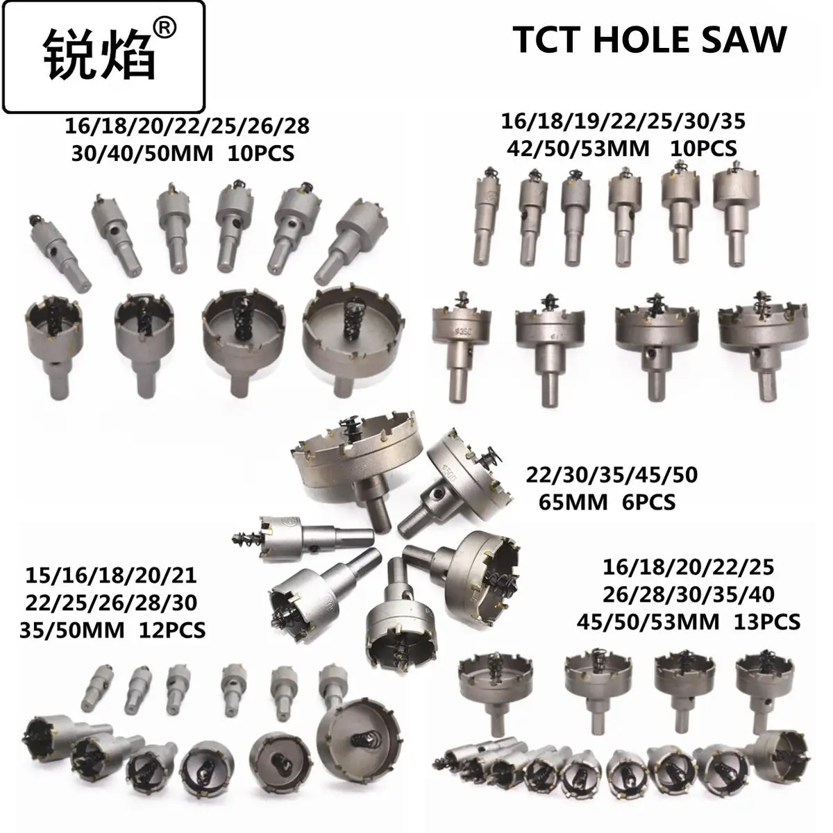 6-13pcs 15-65mm TCT Hole Saw Drill Bit Set Alloy Carbide Cobalt Cutter Stainless Steel Plate Iron Metal