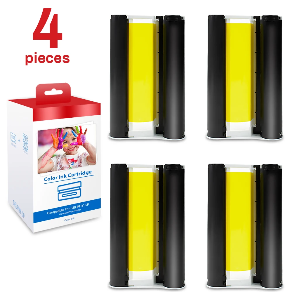 4PK Compatible Canon Selphy CP1300 CP1200 CP1000 CP910 Ink Cassette for Canon Selphy Photo Printer Selfie Paper Ink 6 inch KP108