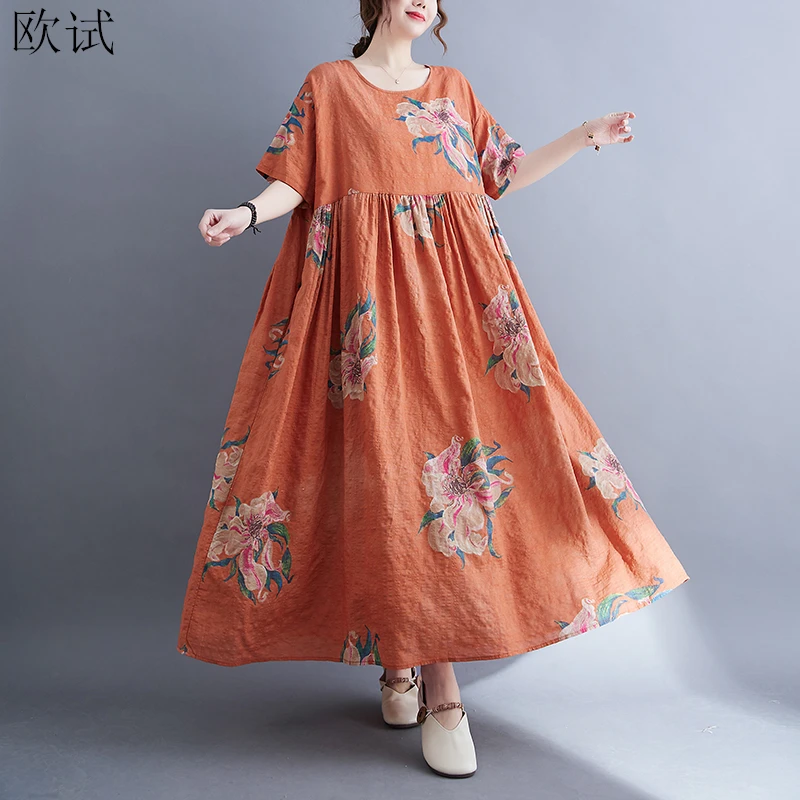 Oversized Flower Summer Beach Dress Women Cotton Long Ladies Dresses Korean Style Casual Boho Elegant Womens Dress 2024