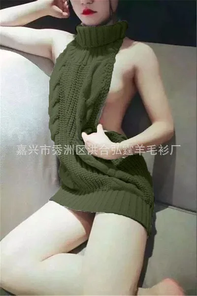 Sweater Backless Sweater Turtleneck Sleeveless Vest Open Back Pullover Knitted Sweater Women Sweaters Cosplay