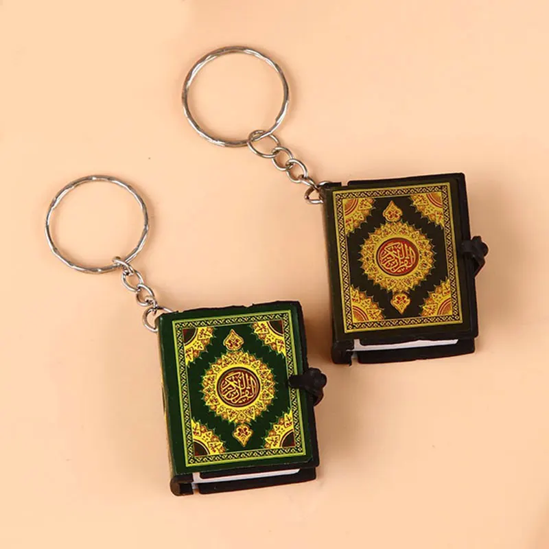 1Pcs New Muslim Keychain Resin Islamic Mini Ark Quran Book Real Paper Can Read Pendant Key Ring Key Chain Religious Jewelry