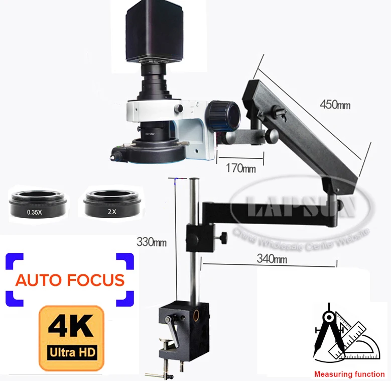 Lapsun 4K 60FPS Auto Focus Focal SONY IMX334 HDMI Universal Articulate Clamp Arm Video Industry Microscope Camera Mobile Repair