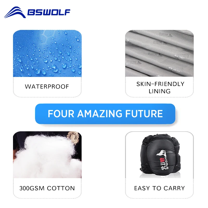 BSWOLF Camping Sleeping Bag Ultralight Waterproof 4 Season Warm Envelope Backpacking Sleeping Bags for Outdoor Traveling Hiking