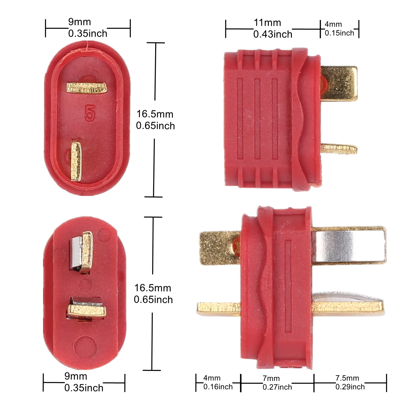 10 Pairs/Lot T Plug (10 Female And 10 Male) Gold-Plated Copper With Covers Terminals Connectors For RC Battery Motor Accessories