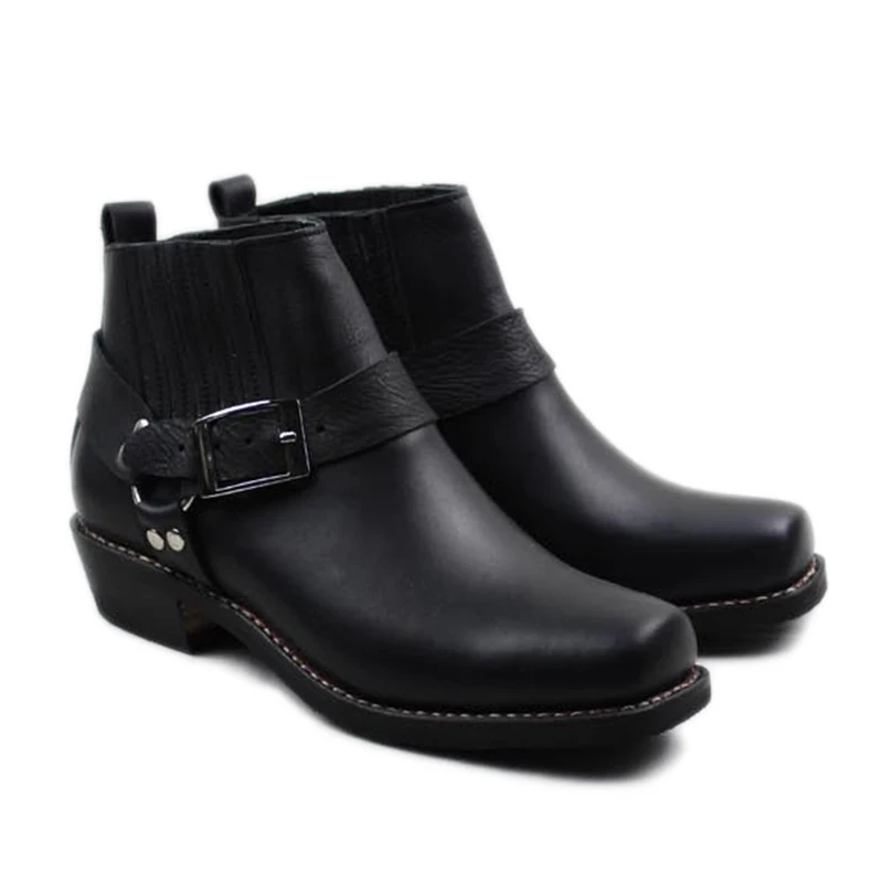 

Handmade Genuine Leather Men's Shoes Western Cowboy Boots Men Riding Botas Militares Square Head Motorcycle Ankle Boots Men, 45