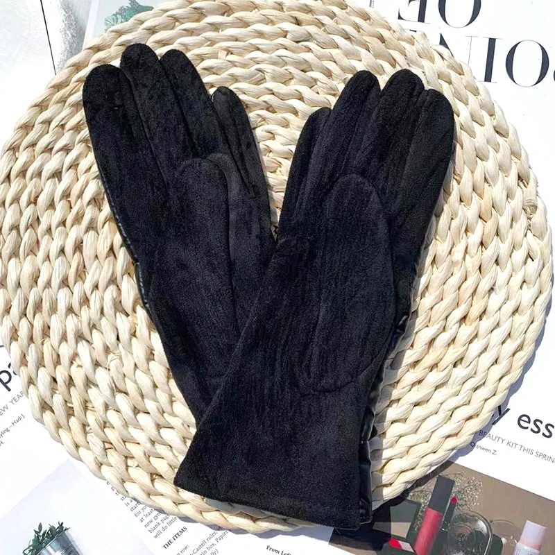 2024New Fashion Glossy Grace Lady Glove Mittens Women Winter Vintage Cycling Driving Keep Warm Hand Glossy Windproof Gloves G086