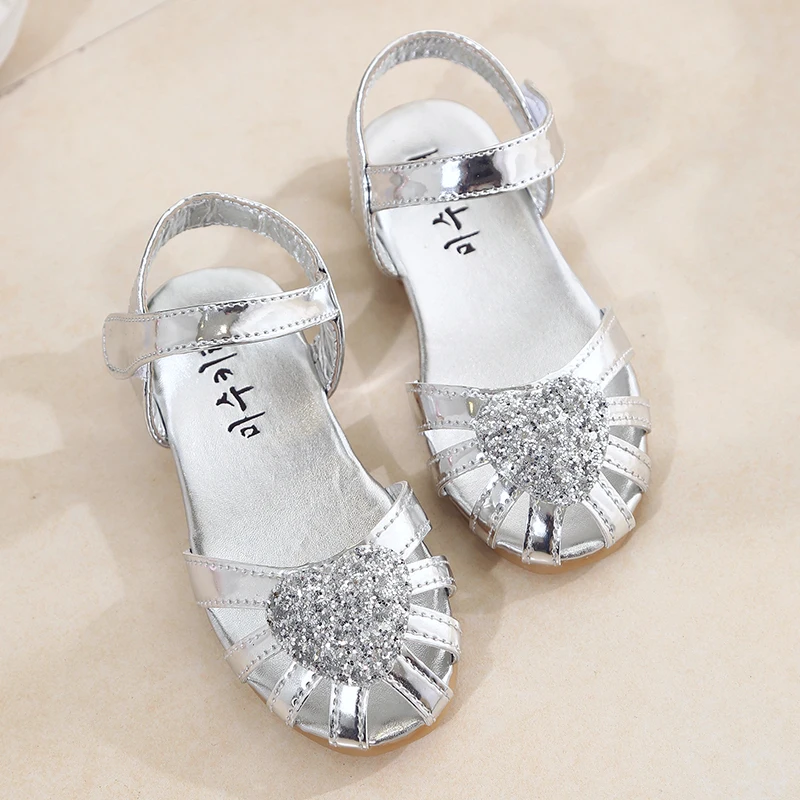 Summer Fashion Kids Girls Shoes Soft Sole Sandals Princess Shoes Toddler Sequin Heart Sandals Shoes