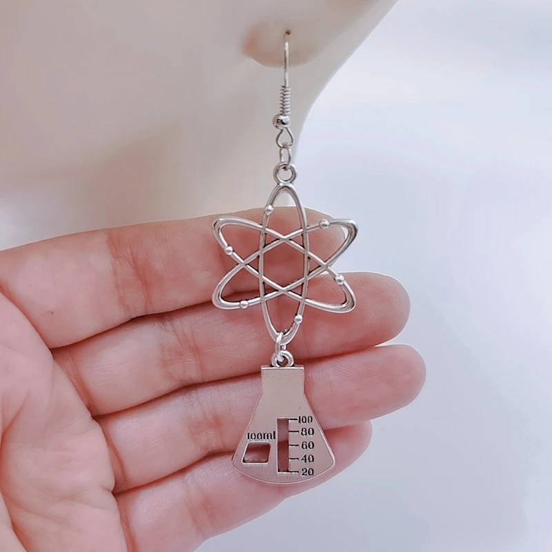 Chemist Chemistry Science Earrings W/ Ear Wires - Charms: Symbol of The Atom or Atom Molecule