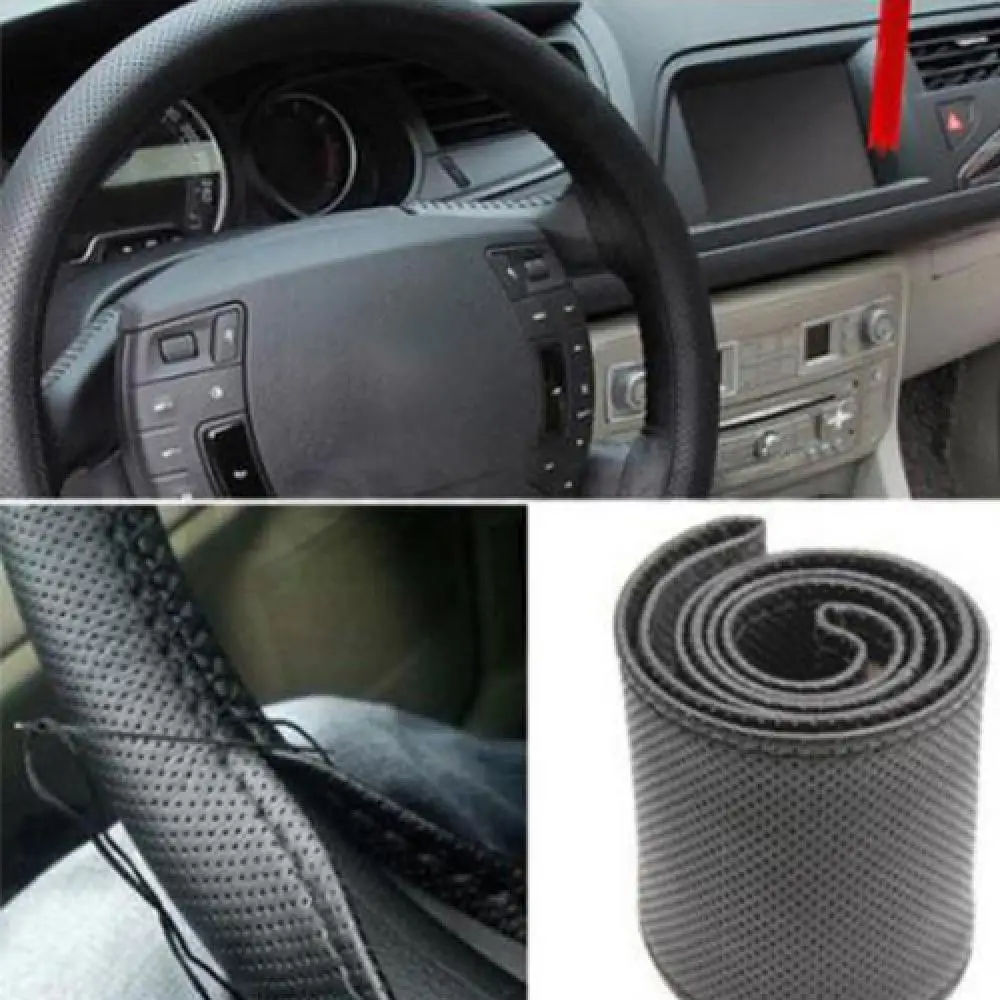 80% Hot Sell DIY Faux Leather Car Auto Steering Wheel Cover Protector with Needle Thread Kit