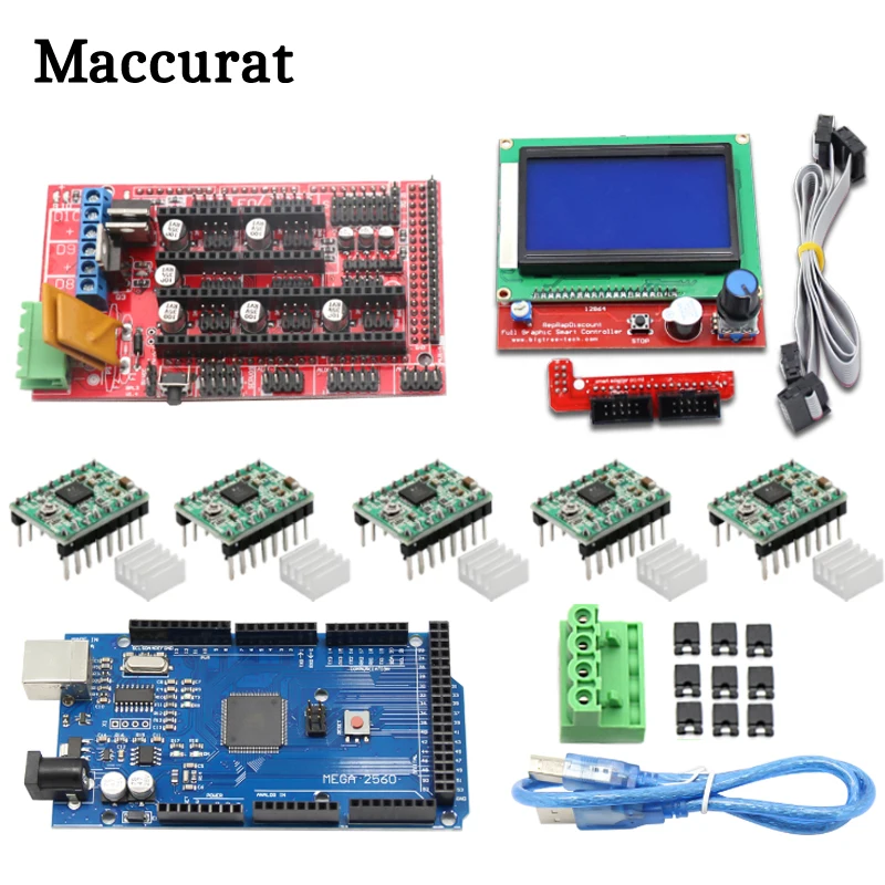 3D Printer Kit Mega 2560 R3 + 1Pcs RAMPS 1.4 Controller + 5Pcs A4988 Stepper Driver Module RAMPS 1.4 2004 LCD Control