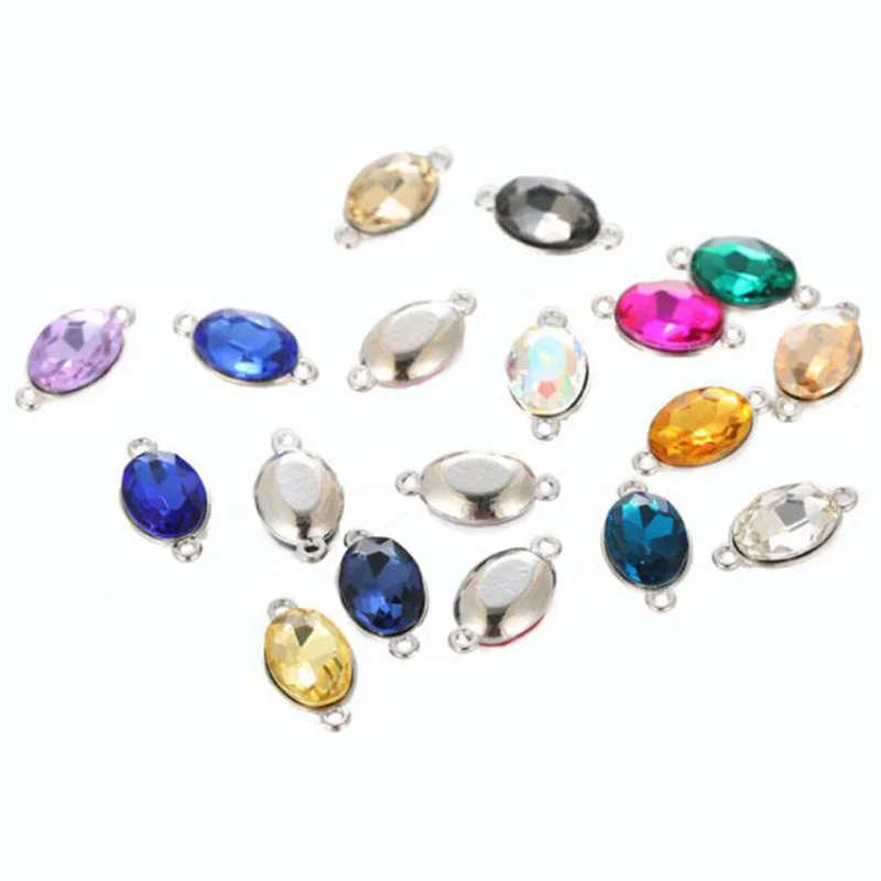 10pcs/lot Crysta Glass Oval Charms Pendant Connector Charm for Earring Findings DIY Necklace Bracelet Jewelry Making Accessories