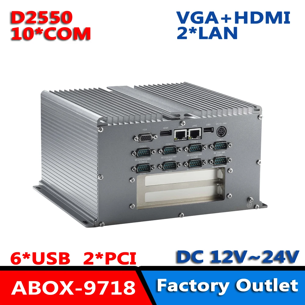 

2RJ45/ 6USB /10COM /2PCI d2550 Embedded Fanless BOX PC