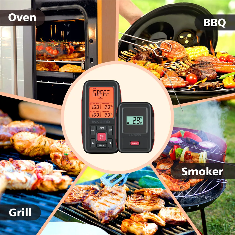 INKBIRD Remote Wireless Home Use RF Thermometer IRF-2SA 500 Feet for Cooking BBQ Grill Oven Smoker with Two Food-Grade Probes