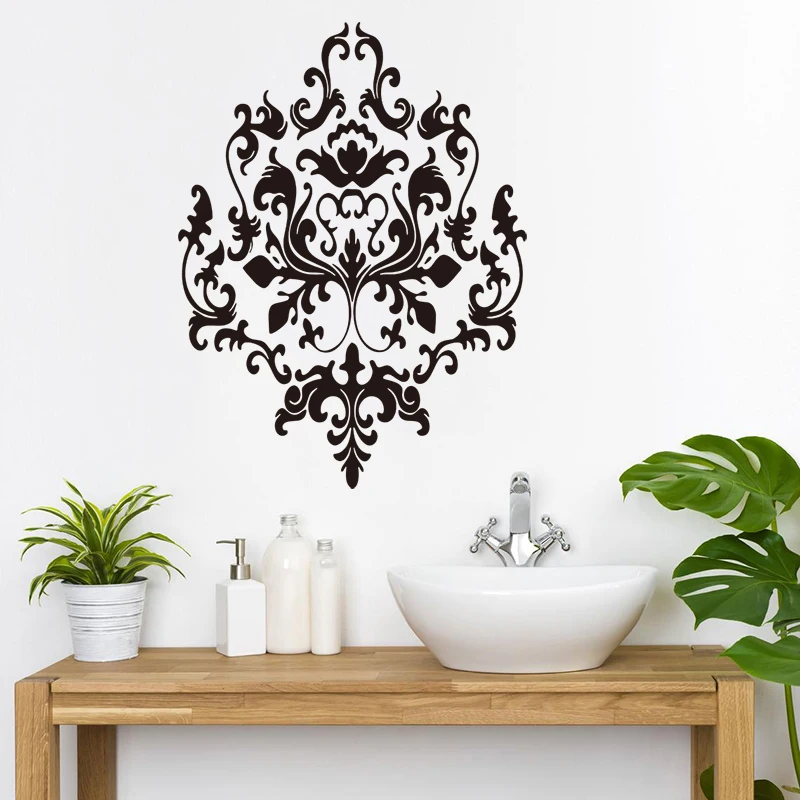 Large Baroque Pattern Wall Sticker Kitchen Living Cabinet Flower Retro Wall Decal Bedroom Bathroom Vinyl Home Decor