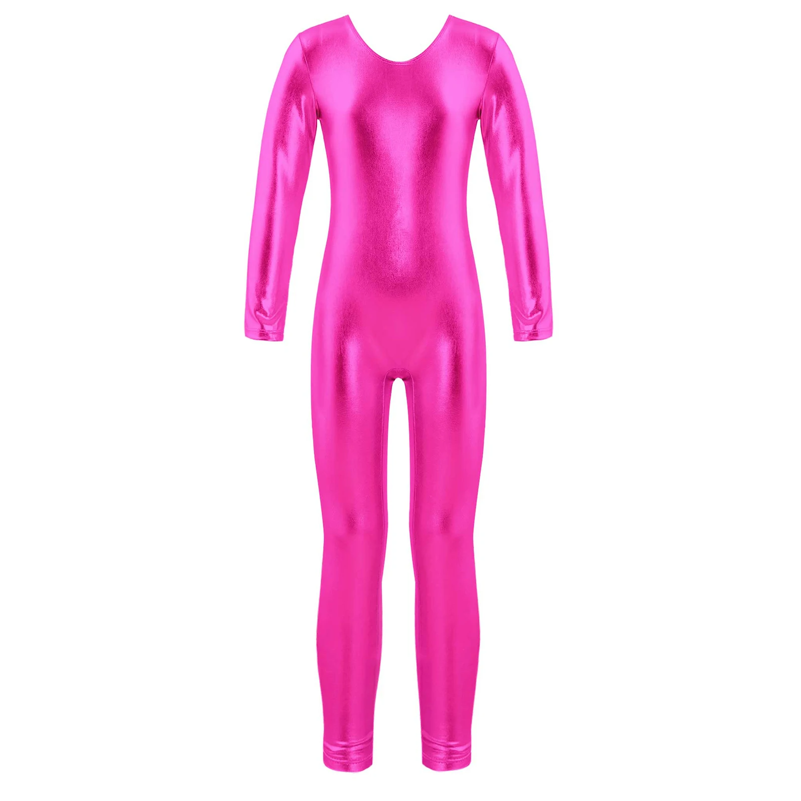 Ballet Gymnastics Leotard Unitard Kids Girls Shiny Metallic Long Sleeve Full Length Bodysuit Dancewear Performance Clothing