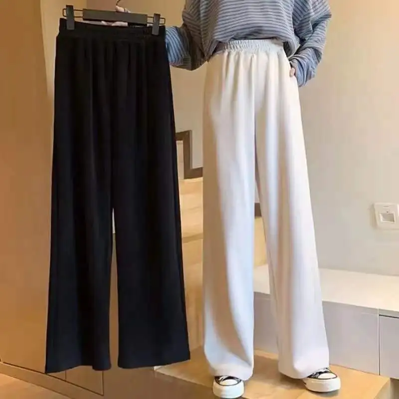 Large Add Size Add Velvet Thick Warm Long Trousers Flare Wide Leg Fat Female Pants Lattice Solid Slim High Waist Pants Women