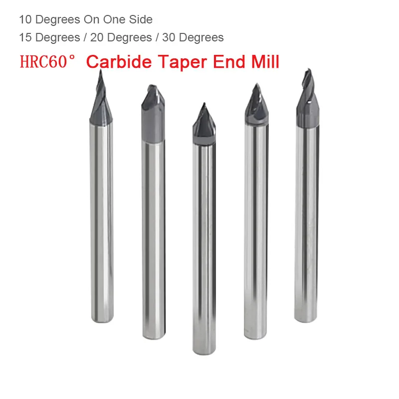 Thun Chắc Chắn Carbide Côn Cấp Cối Xay Góc Cạnh CNC Machning Xay Cắt Kim Loại Router Bit 5 15 20 10 30 Độ HRC60 2 Sáo