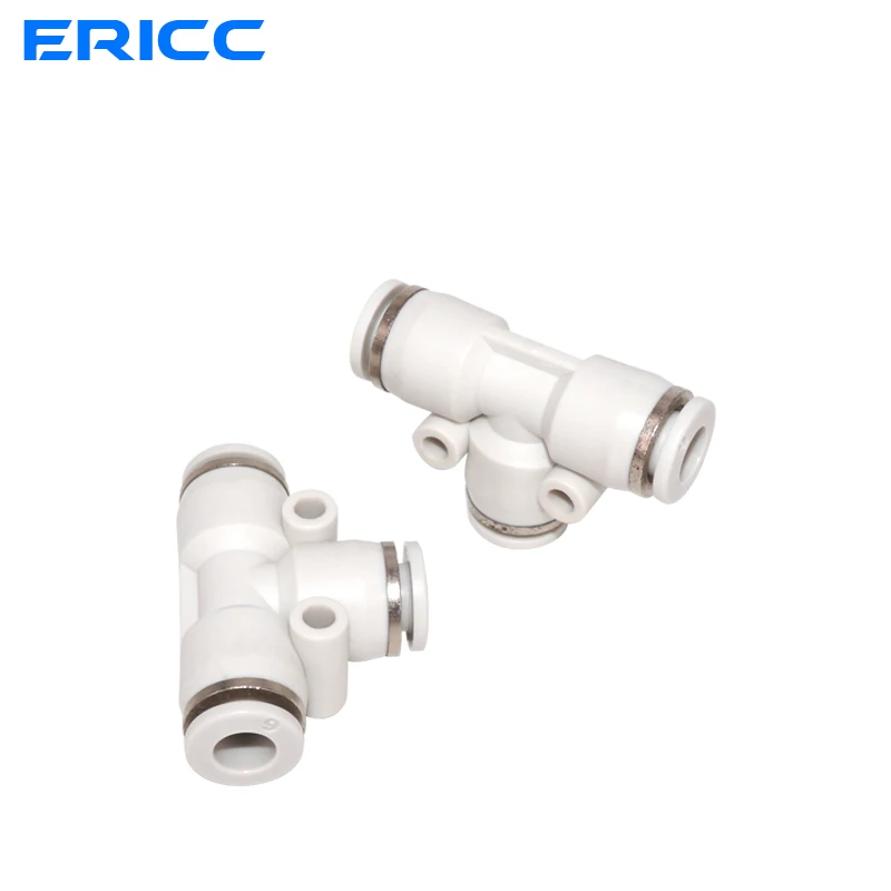 10pcs High Quality PE 3 Way T shaped Tee Pneumatic 4/6/8/10/12/14/16mm OD Hose Tube Push In Air Gas  Connector Adapters