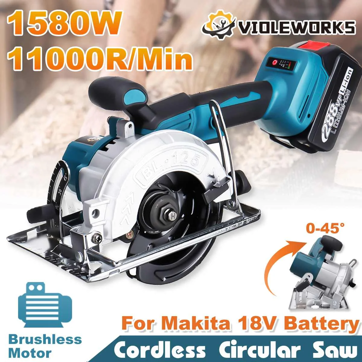 11000RPM 1580W Brushless Cordless Electric Circular Saw 288VF 125mm Power Tool Wood Cutting Machine For Makita 18V Battery