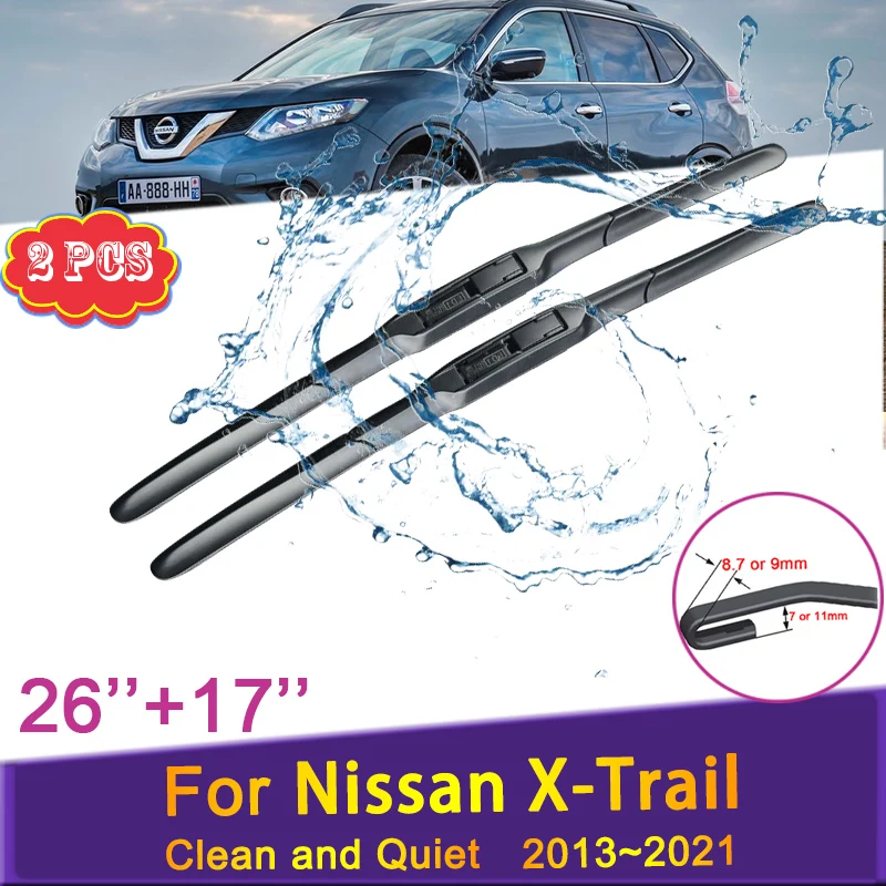 

Car Front Wiper Blades for Nissan X-Trail 2013 2014 2015 2016 ~ 2021 Two Windshield Frameless Rubber Snow Scraping Accessories