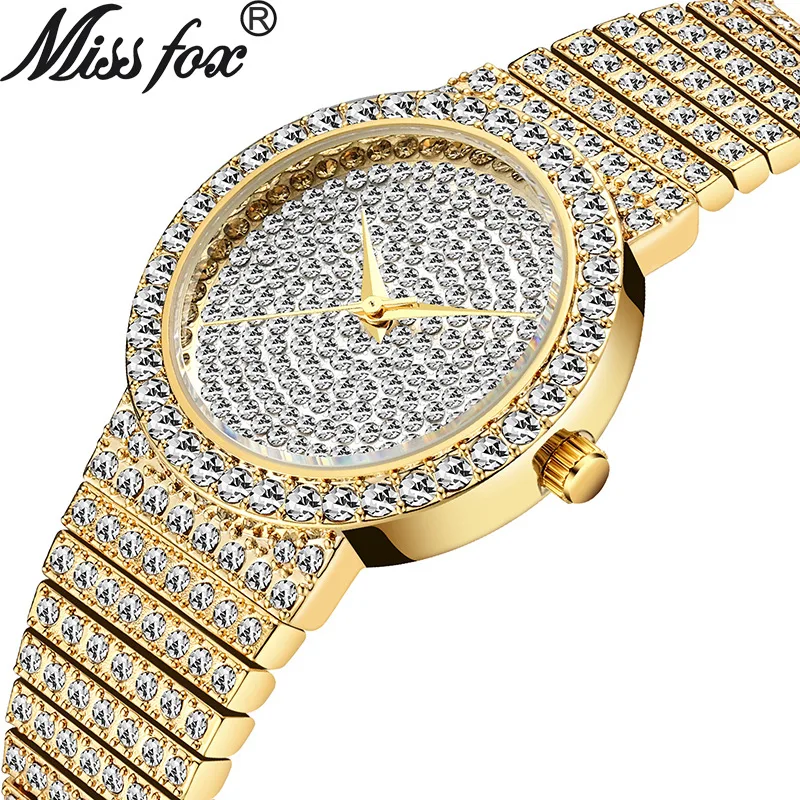 

MISSFOX Top Brand Unique Watch Men 7mm Ultra Thin 30M Water Resistant Iced Out Round Expensive 34mm Slim Wrist Man Women Watch