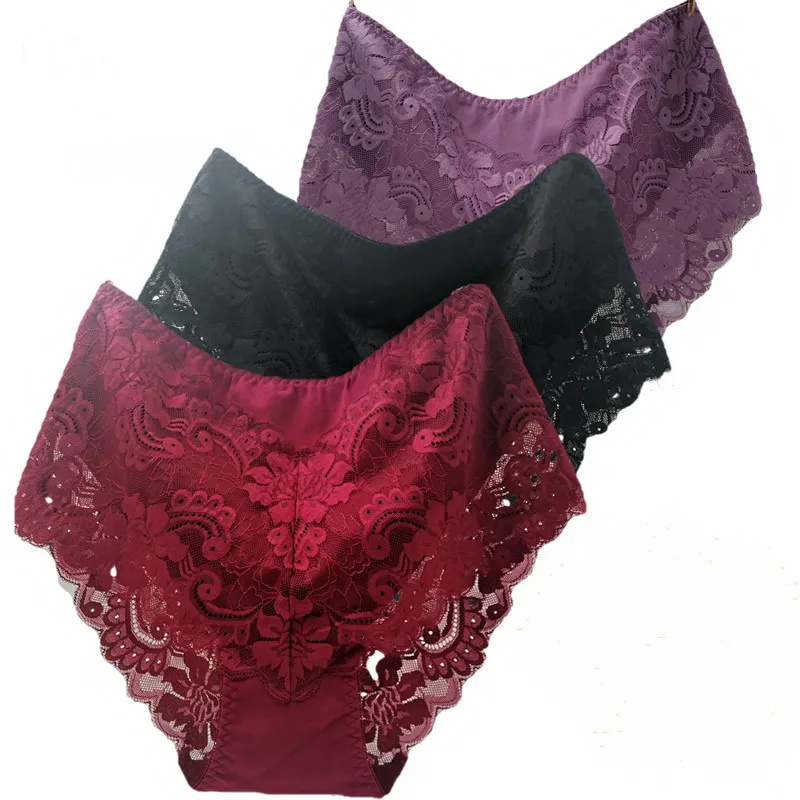 3Pcs/Lot Women's Panties Ropa Interior Femeni Briefs Plus Size 7XL Cotton Cutout Lace Lingeries  Intimates Female Underwears