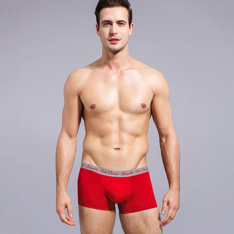 Boxers 4Pcs/lot Male Panties Cotton Luck Red Men's Underwear Boxers Breathable Man Solid Underpants Fashion Comfortable Shorts