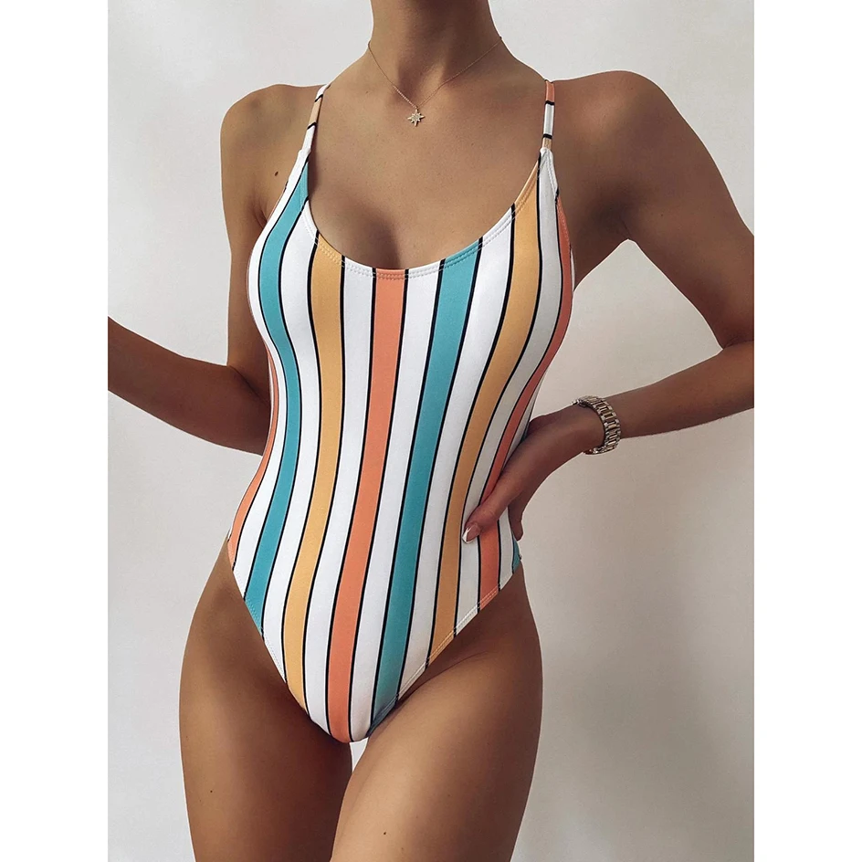 

Sexy One Piece Swimsuit Women 2022 Striped Swimwear Female Push Up Bathing Suit Woman Swimming for Beach Wear Monokini Swimsuits