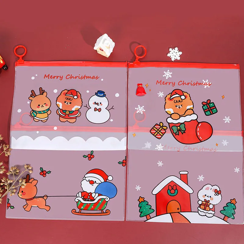 Bolsa de archivo de PVC de dibujos animados de Navidad, muñeco de nieve, ciervo, carpeta de archivos, bolsa de relleno de documentos, suministros