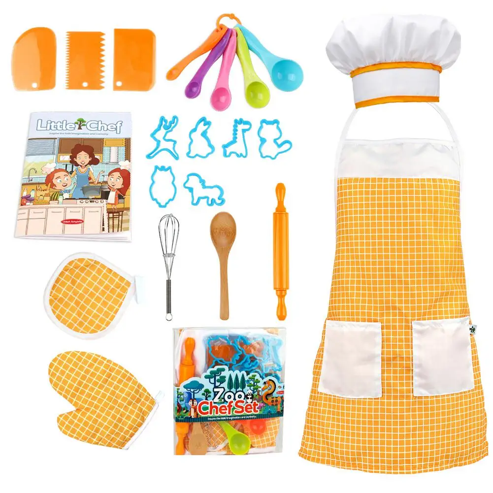 

Kids Cooking And Baking Set Including Apron Chef Hat Oven Mitt Spoons Food-grade Materials Cooking Accessories For 3 Year O