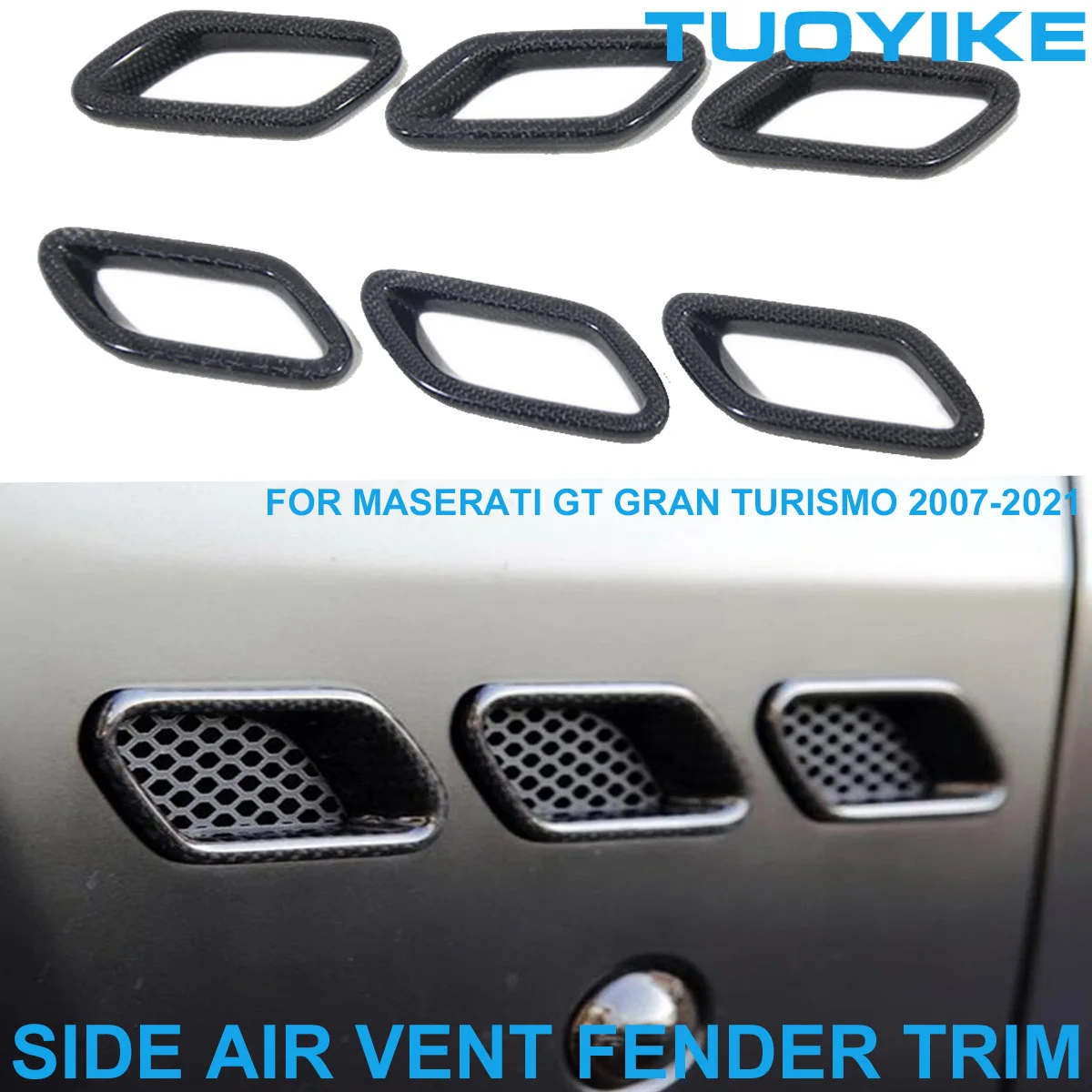 6PCS Car Styling Real Dry Carbon Fiber Side Fender Fin Vent Splitter Trim Cover Sticker For Maserati GT Gran Turismo 2007-2021