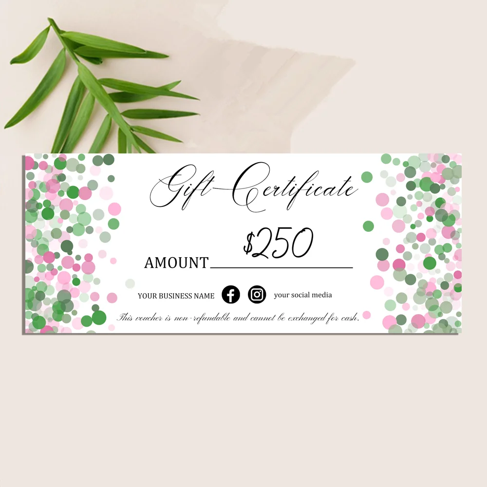 Custom Gift Certificate Card, Custom, Dot Gift Card, Shop Voucher