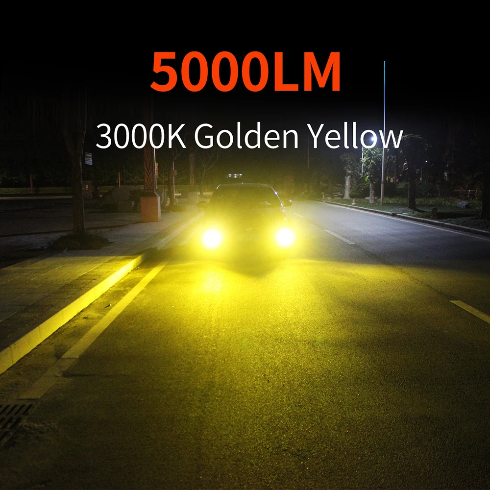 2pcs TRUNI Extremely Bright H11 H8 H16 LED Fog Light Bulbs, 9006 880 881 5000lm Mini Size 6000K Cool White 3000K Golden Yellow