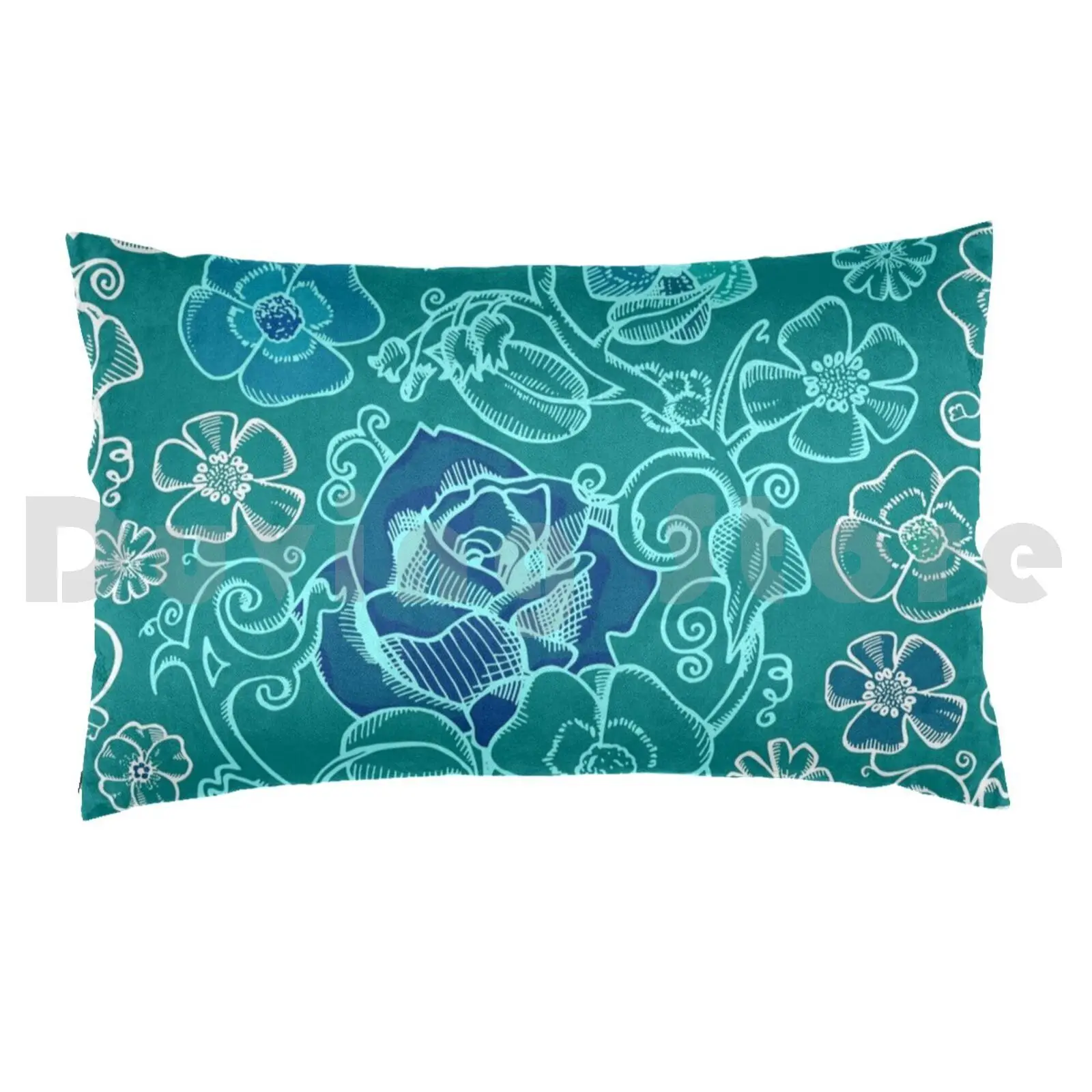 Blue Flower Garden Pillow Case 20*30 Inch Blue Flower Garden Nature Spring Summer Rose Bouquet Composition