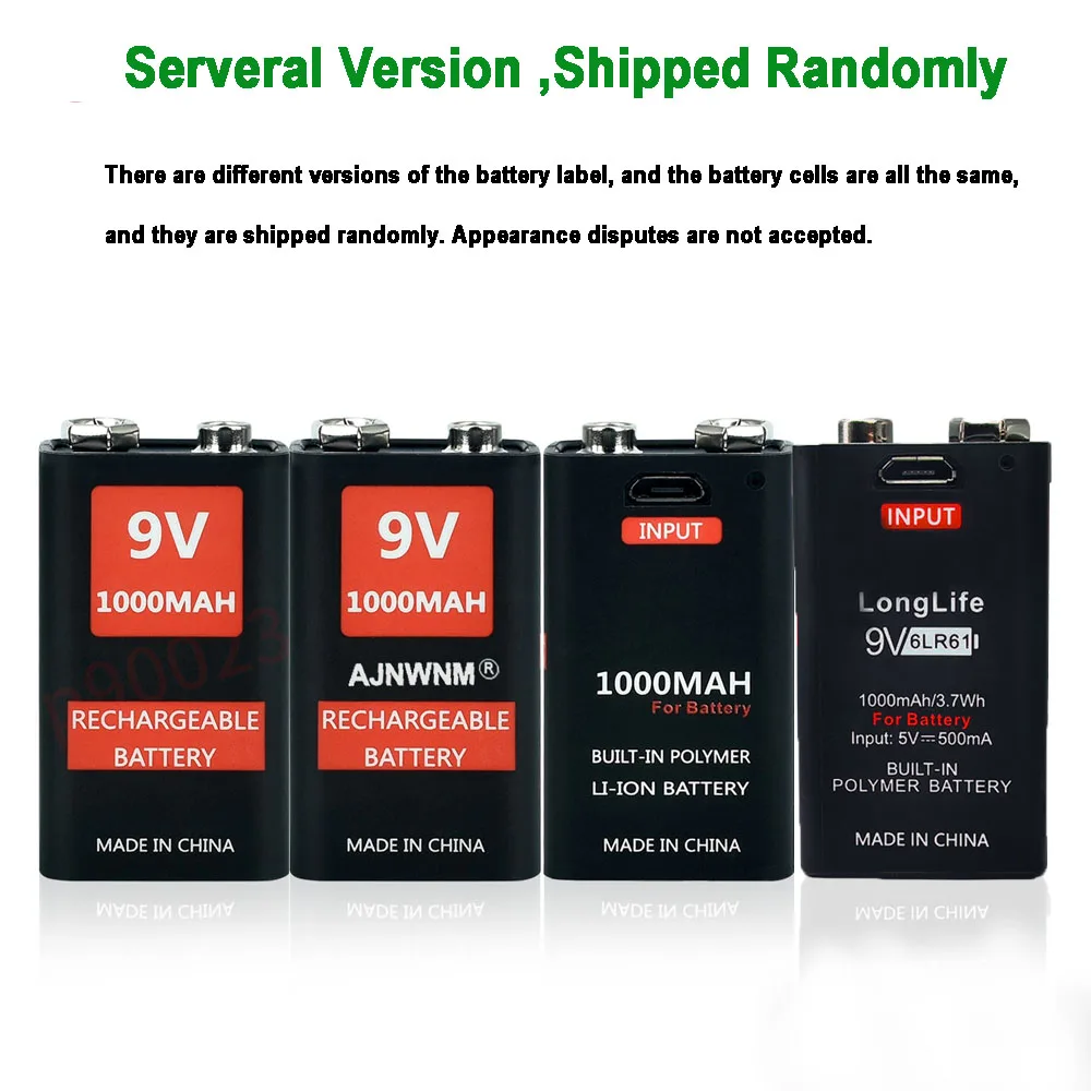 AJNWNM 6F22 Micro USB 9 В 1000 мАч перезаряжаемая литий-ионная батарея для металлодетектора дымовой сигнализации Беспроводной микрофон мультиметр