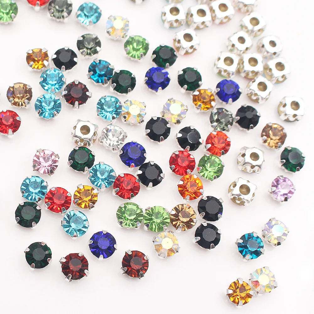 3mm-8mm Klaue zum Aufnähen von Strasssteinen, silberne Basis, glänzende Kristalle, Strass-Stoffsteine, Glasperlen, zum Nähen von Strasssteinen für Kleidung – Detail 5