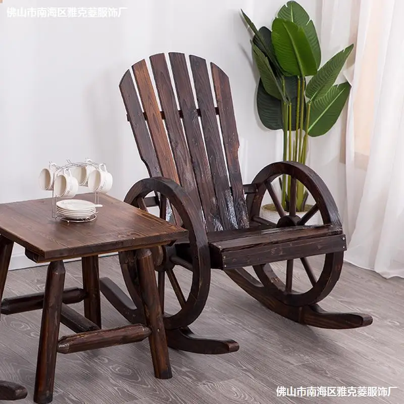 Wagon Wheel Wood Adirondack-Style Garden Chair Garden Furniture Rocking Chair Rocker Patio Garden Wooden Bench Outdoor Furniture