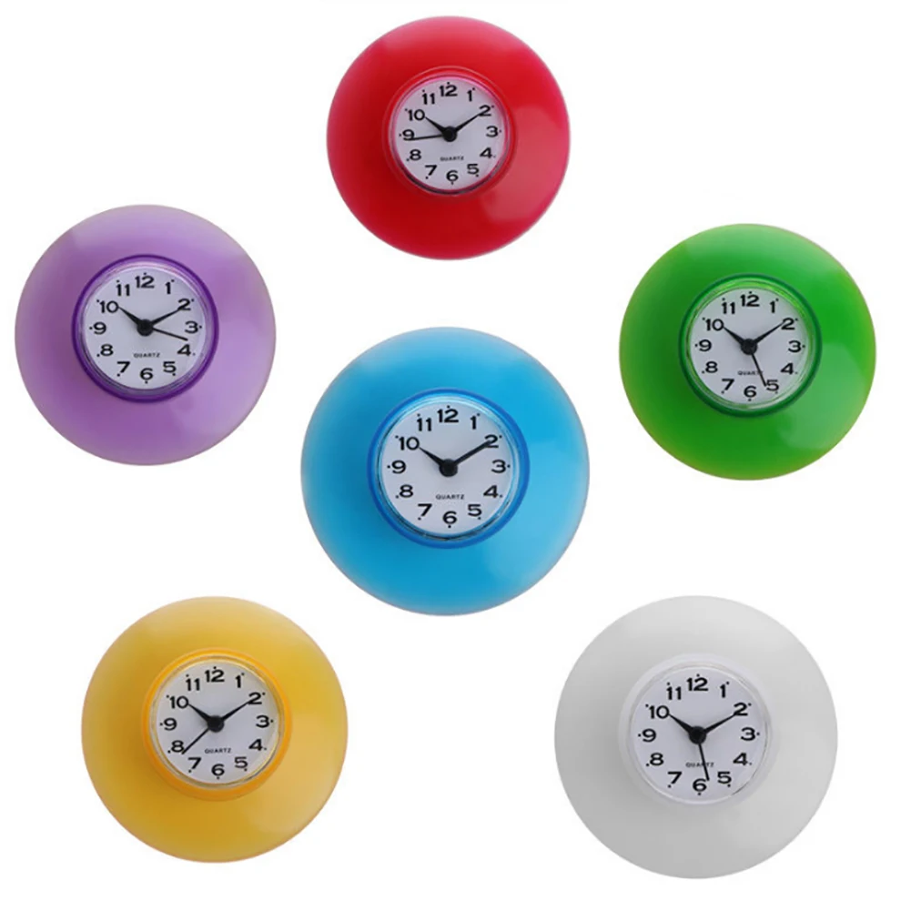 Shower Clock Silicone Bathroom Kitchen Shower Suction Wall Clock Multicolor Water-Resistant Timer Glass Wall Window Mirror