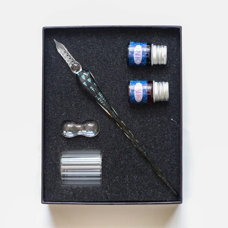 

1 Set Star Glass Pen Set Flash Dip Pen Gift Box Stationery Fountain Pen Color Ink Dip Pen GiftGel PensFountain Pens