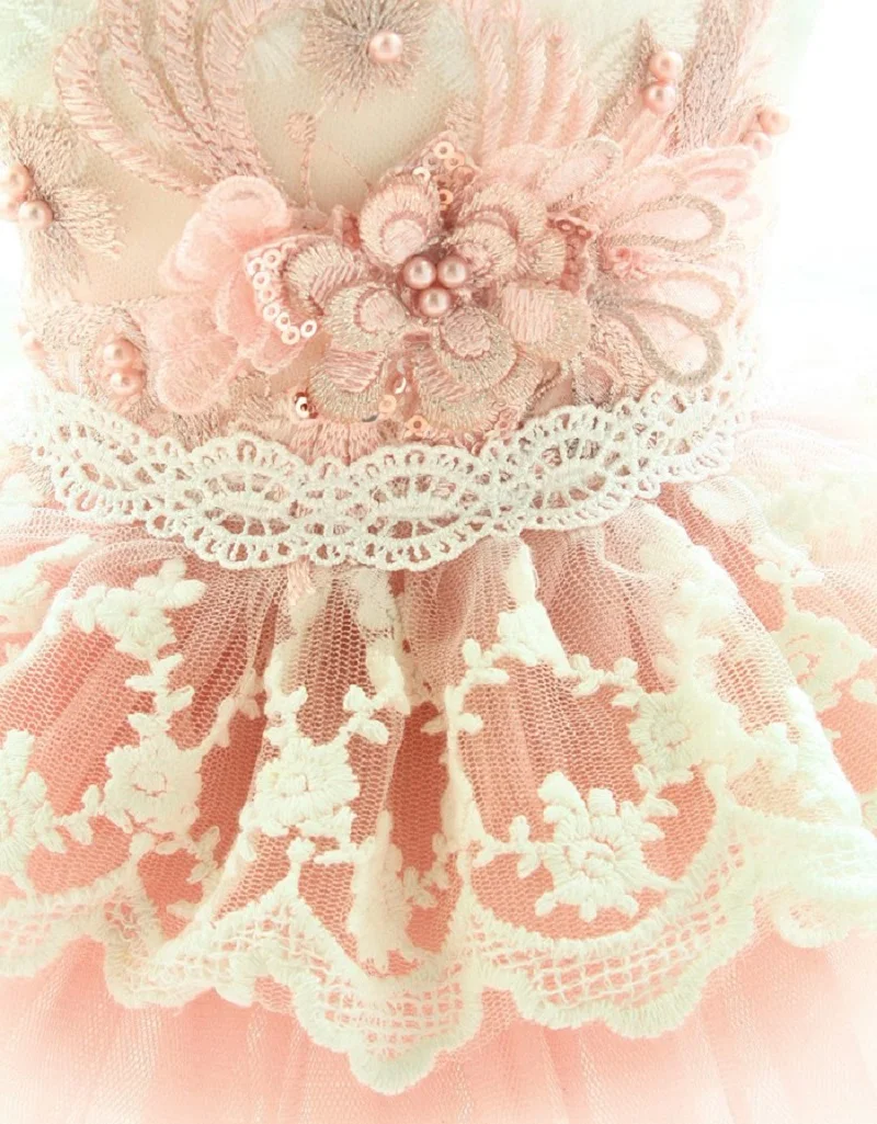 Ręcznie robione ubranka dla psów Artykuły dla zwierząt Brzoskwiniowy Beżowy Stójka Ażurowa Koronka Perły Kwiaty Akcesoria Impreza Wakacje Jednoczęściowy