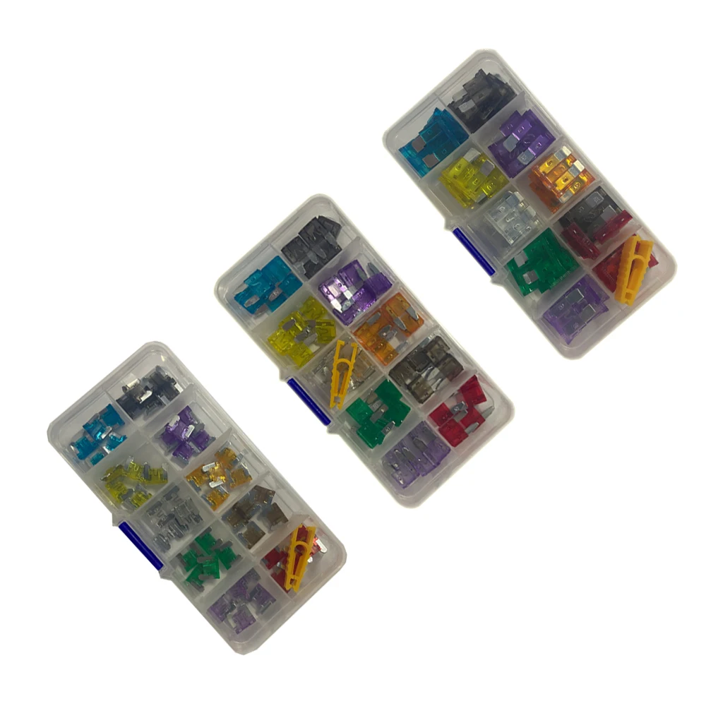 Combination Car Fuse 50/100PCS Assortment Set for Auto Blade Type Cars Fuses 2/3/5/7.5/10/15/20/25/30/35A with Box and Clip