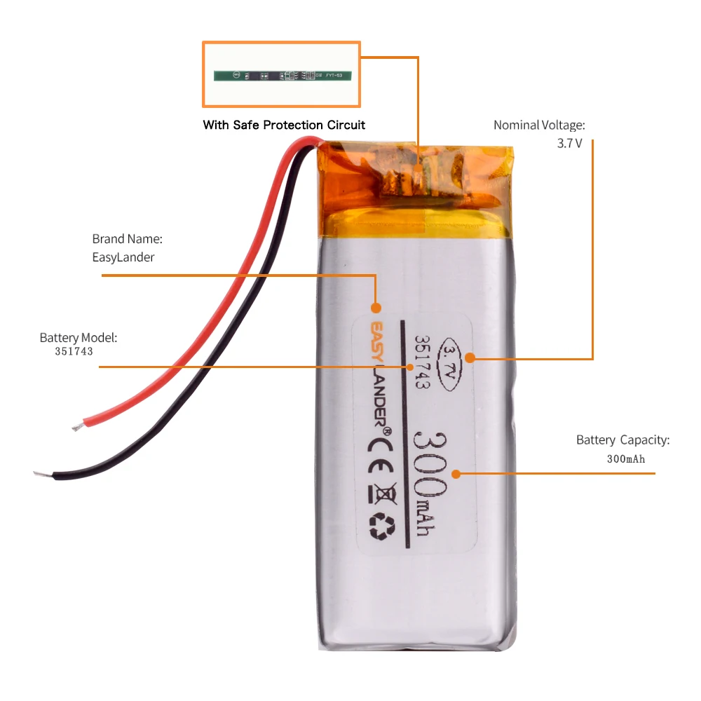 351743 3.7V 300mAh Rechargeable li Polymer Li-ion Battery For Sony MP3  sony walkman NWZ-B143F  YP-U5  player