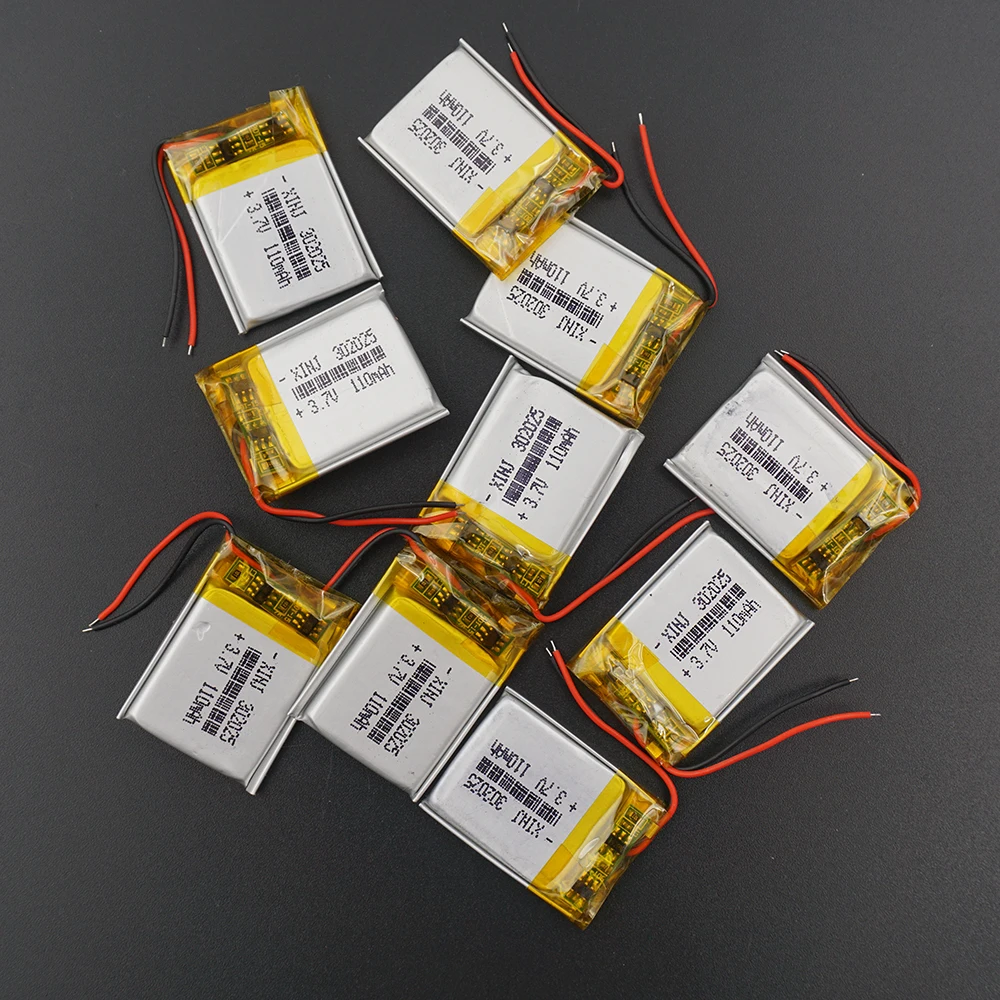 10pcs 3.7V 110 mAh 302025 Polymer Li Lithium Battery Lipo Cell For Music Player Headphones Bluetooth Earphone Speaker Camera