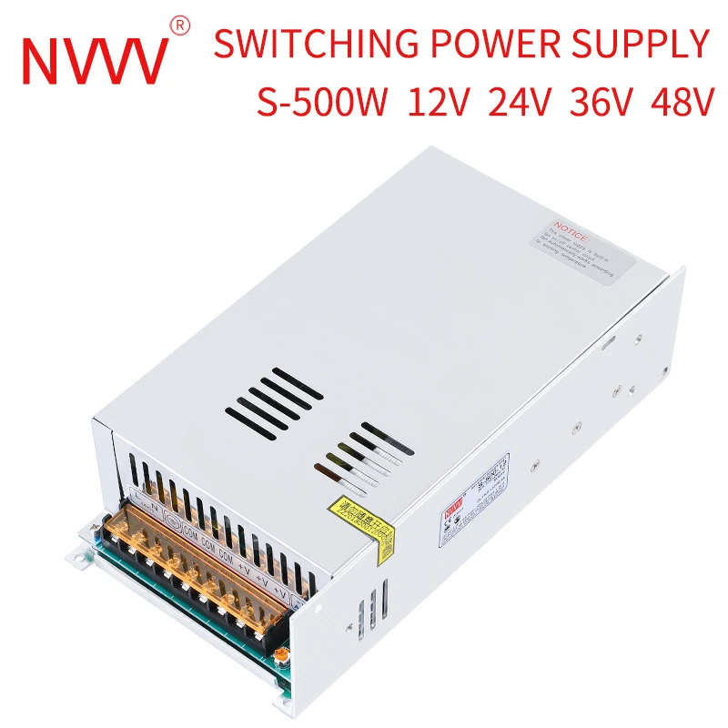 NVVV 12V 24V 36V 48V Power Supply 500W Light Transformer AC 100-240V Source Adapter SMPS For LED Strips CCTV ac to dc