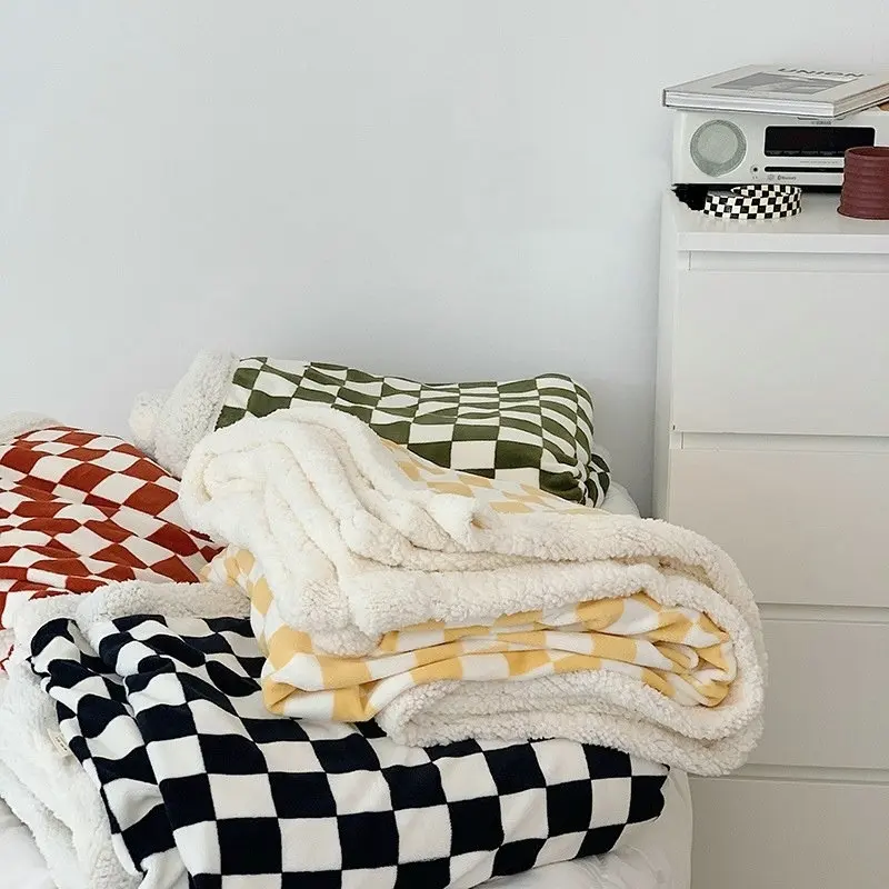 

Retro Checkerboard Plaid Throw Blankets, Thick Warm Shawl, Sofa, Bed, Fuzzy, Soft Blanket, 100x150cm, 150x200cm, Autumn, Winter