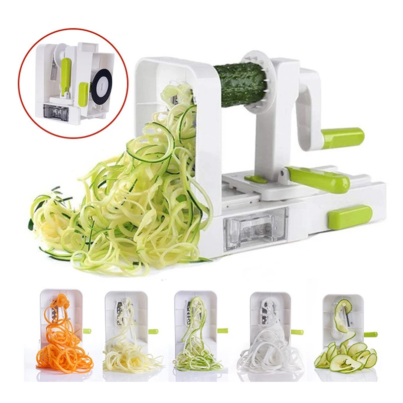 5 Blade Vegetable Spiralizer Folding Veggie Pasta & Spaghetti Potato Vegetable Spiral Cutter Zucchini Slicer