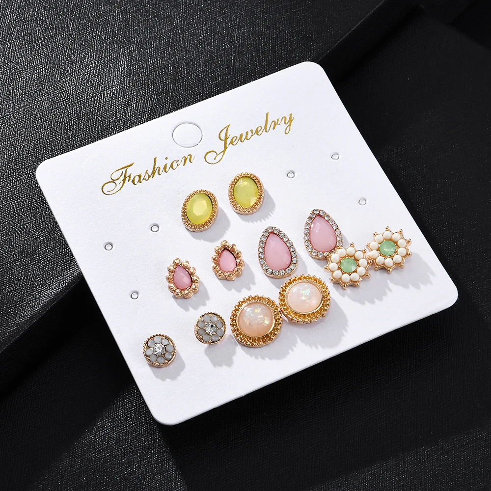 Bohemian Leopard Acrylic Pearl Stud Earrings Set for Women Fashion Geometry Tassel DIY Handmade Earrings Jewelry Gift