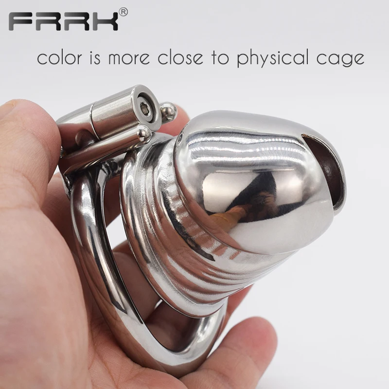 FRRK BDSM Sex Toys for Adults 18 Men Metal Male Chastity Cock Cage with Screw to Lock Dick Steel Penis Rings Erotic Sexual Shop