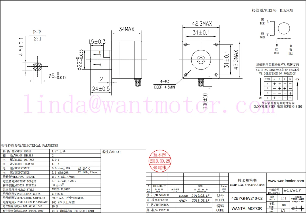 wantai cnc router 1pc  0.3N.M=42oz-in 34mm 0.4 A 4 Lead  Wires Nema 17 Stepper Motor 42BYGHW210 for 3D printer CE&ISO Certified