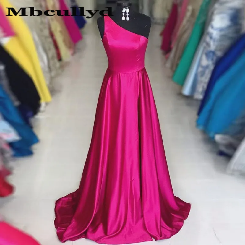 

Mbcullyd Fuchsia Satin Long Prom Dresses 2023 Sexy One Shoulder Evening Pageant Gowns For Girls Cheap Plus Size robe de soiree